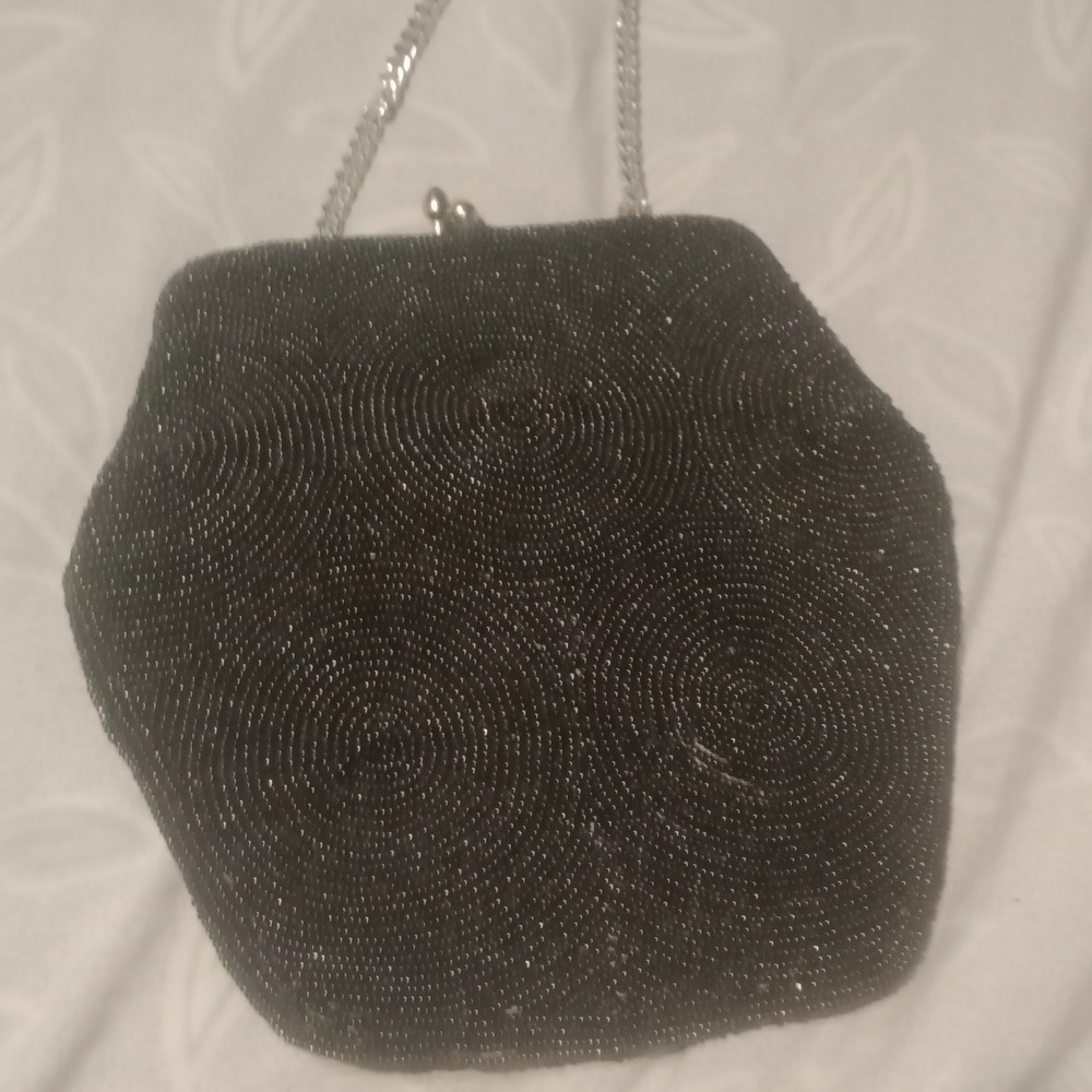 Vintage Josef Black Beaded Bow Wristlet Evening Bag!